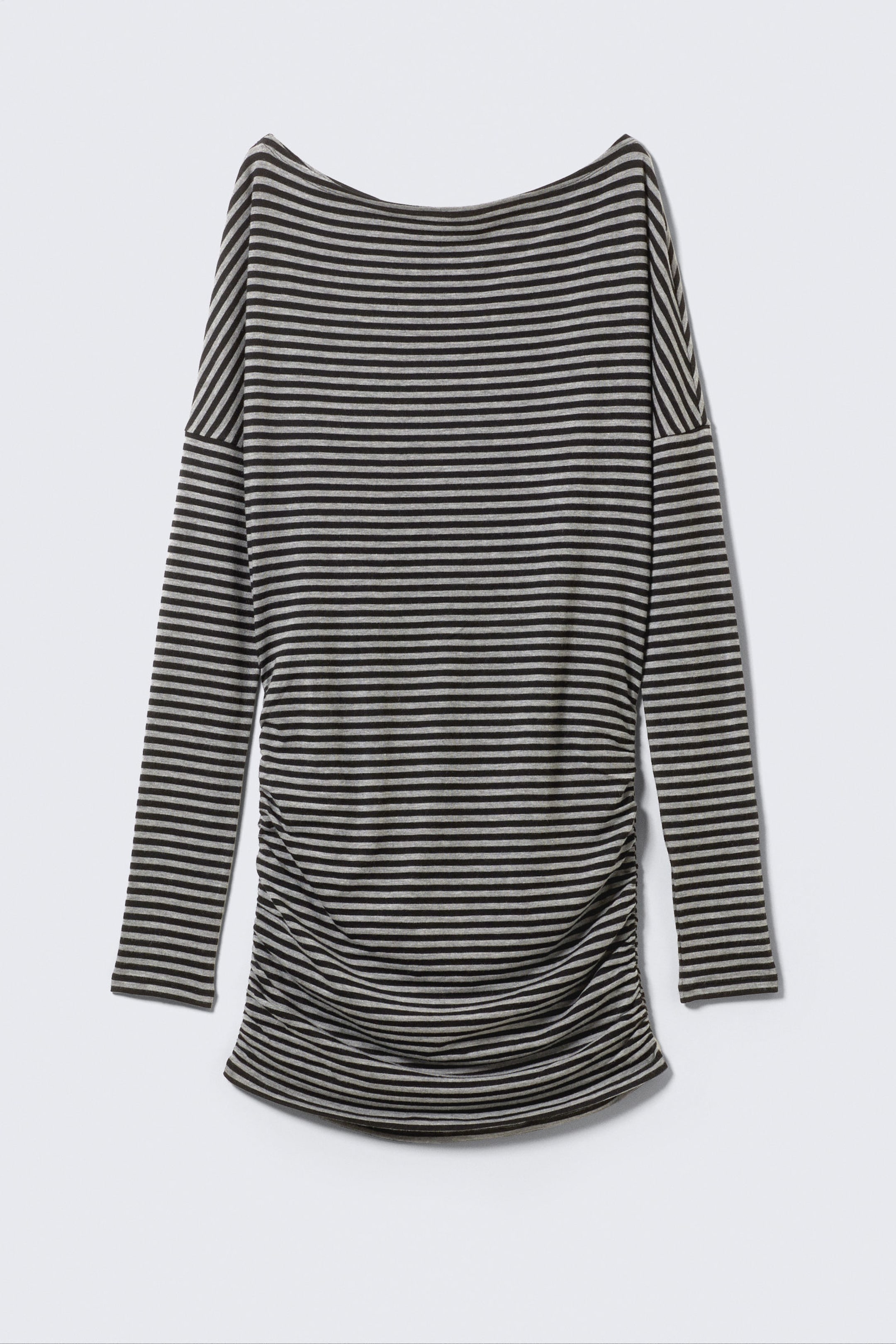 Schwarz/Grau gestreift - Drapiertes, asymmetrisches Langarm-Minikleid - 4