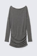 Schwarz/Grau gestreift - Drapiertes, asymmetrisches Langarm-Minikleid - 4
