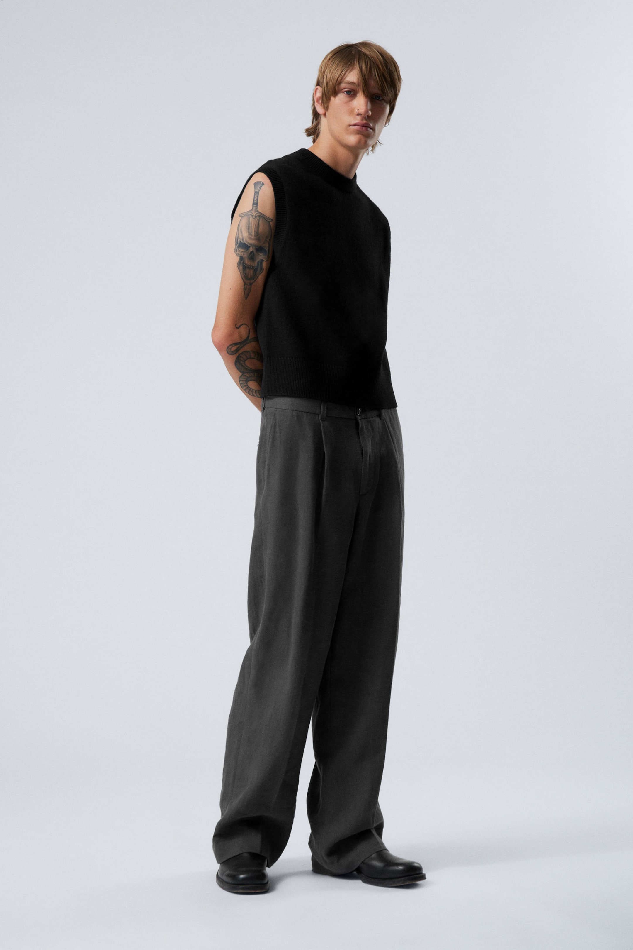 Dark Grey - Uno Loose Linen Suit Trouser - 0