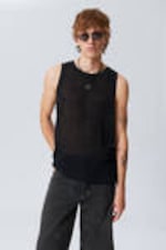 Black - Loose Fit Rib-Knitted Tank Top - 0