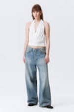 White - Draped Halter Jersey Top - 1