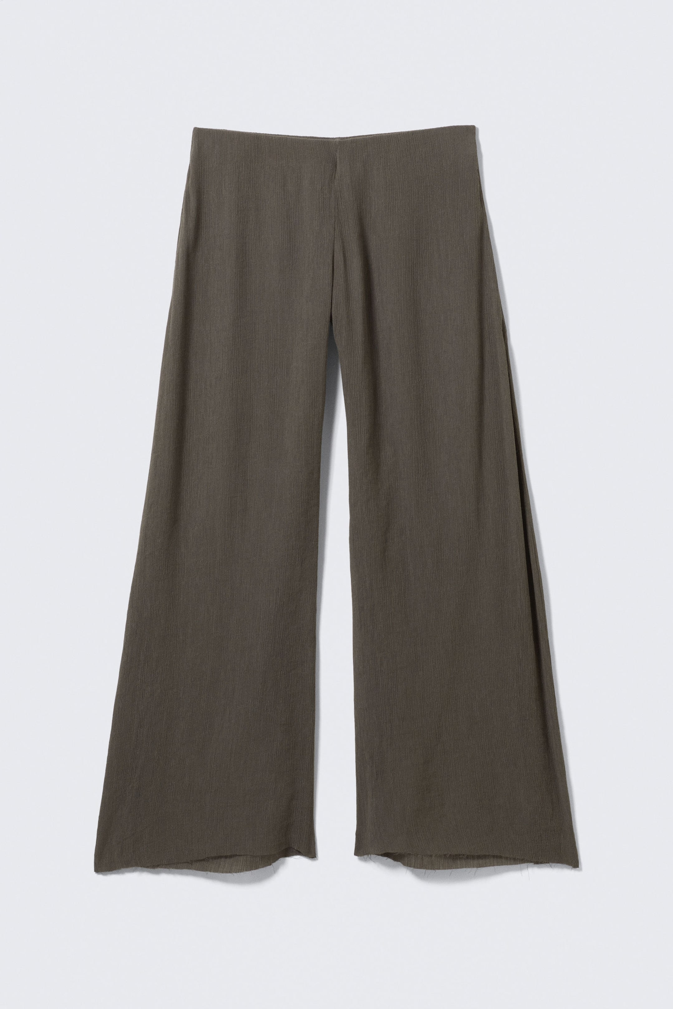 Dark Brown - Crinkled Low-Rise Wide-Leg Trousers - 4