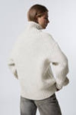 Light Grey Melange - Loose Knitted Turtleneck Sweater - 2