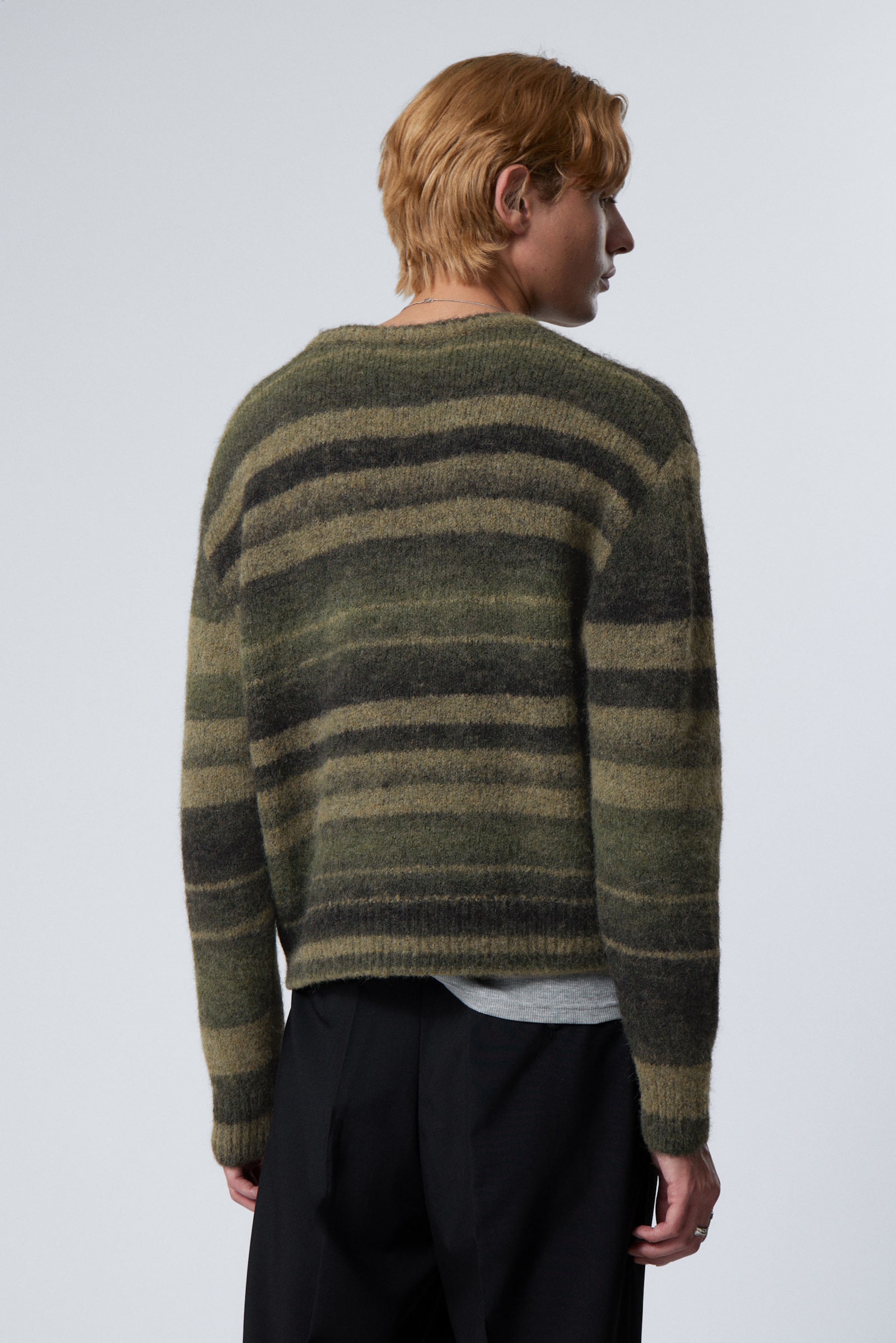 Khaki Green - Irregular Stripe - Striped Regular Fit Sweater - 3