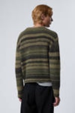 Khaki Green - Irregular Stripe - Striped Regular Fit Sweater - 3