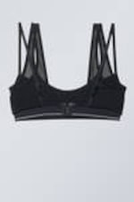 Black Black - Layered Cotton Mesh Bra - 1