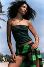 Black & Green Stripes - Striped Cotton Tube Top - 0