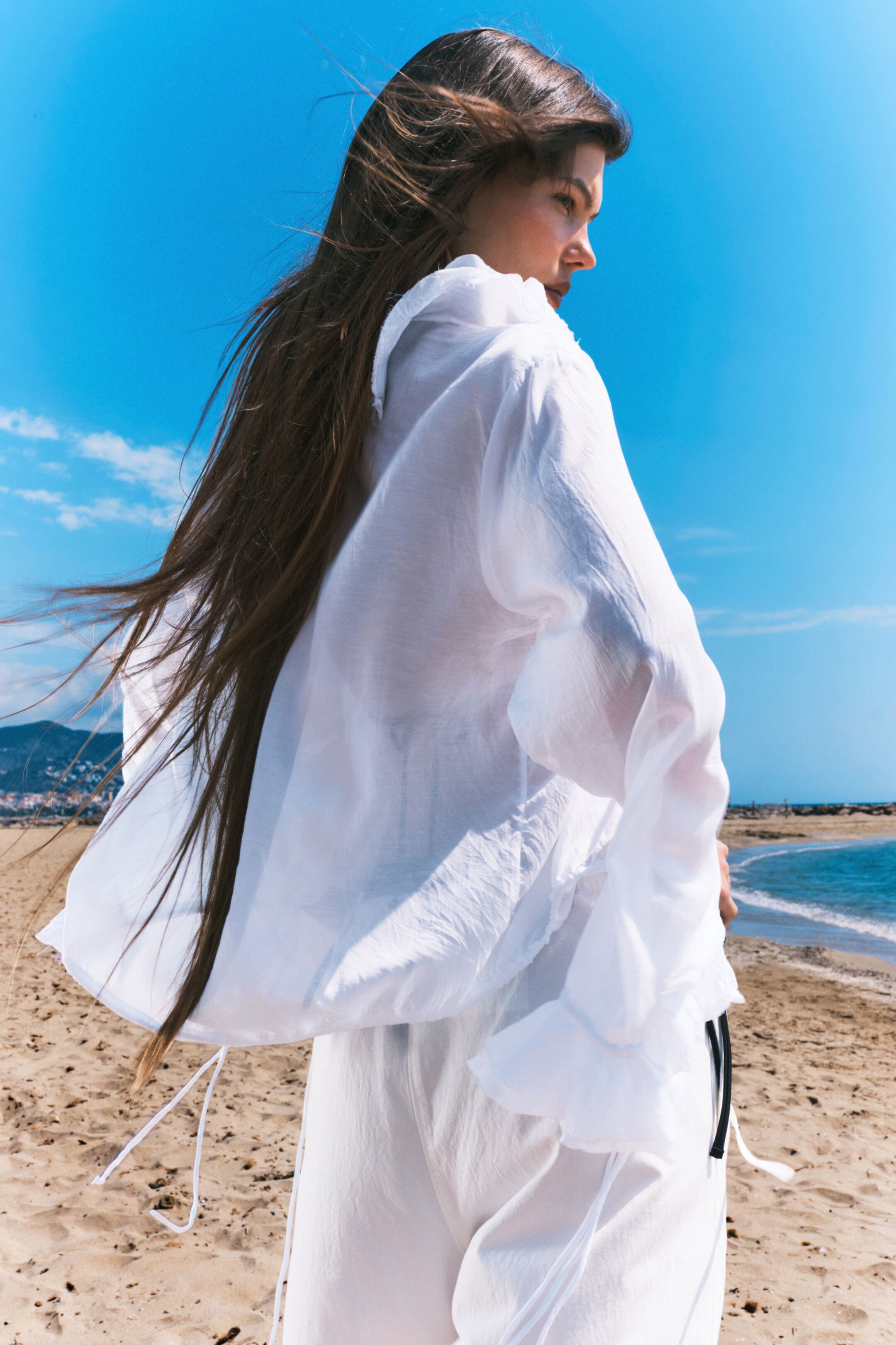 #FFFFFF - Frilled Long-Sleeved Wrap Blouse - 1