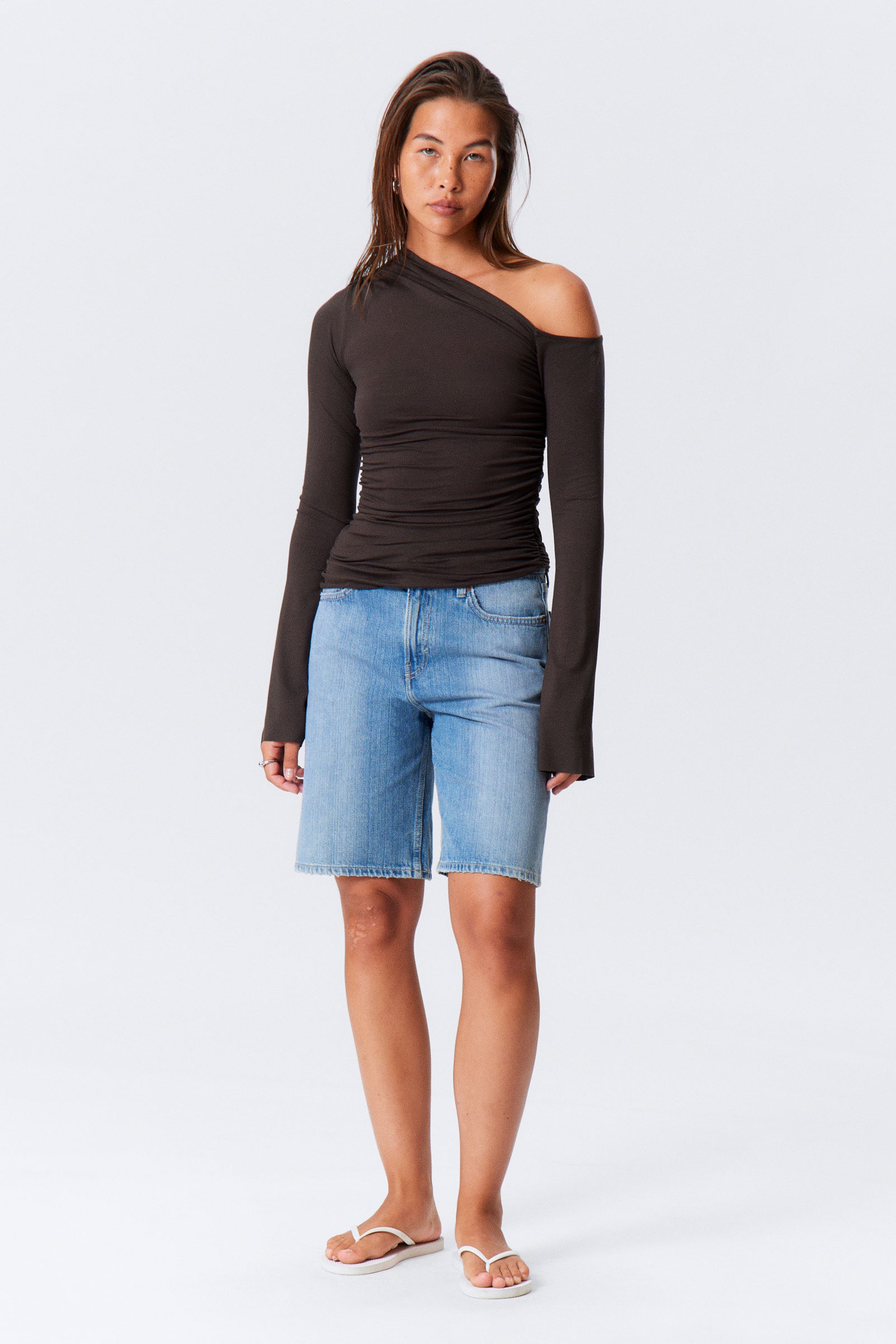 #353031 - Gedrapeerde asymmetrische lyocell top - 2