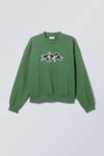 Green Print - Regular Boxy Graphic Sweatshirt - 0