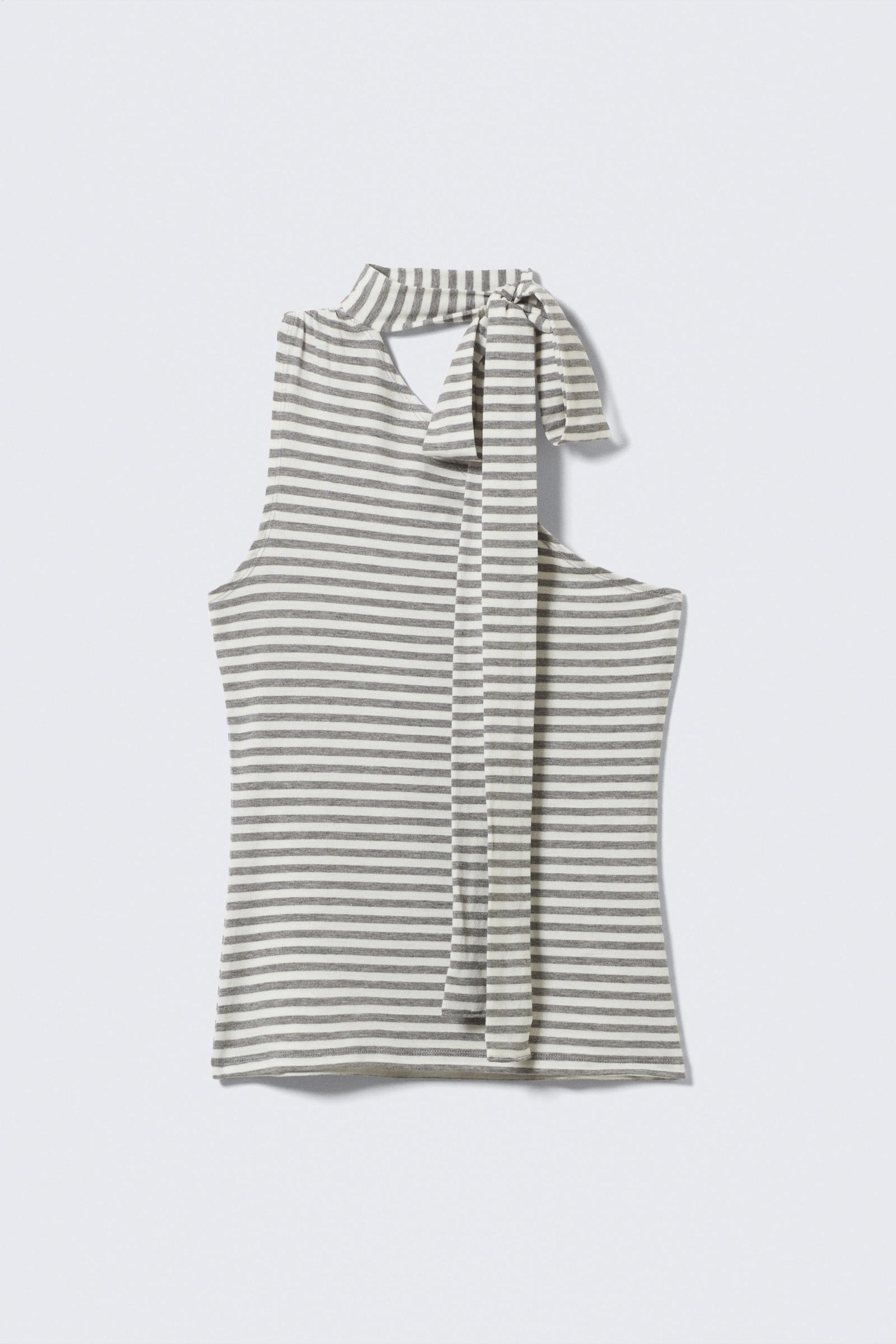Grey & White Stripe - Lyocell One-shoulder Tie Top - 4