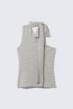 Grey & White Stripe - Lyocell One-shoulder Tie Top - 4