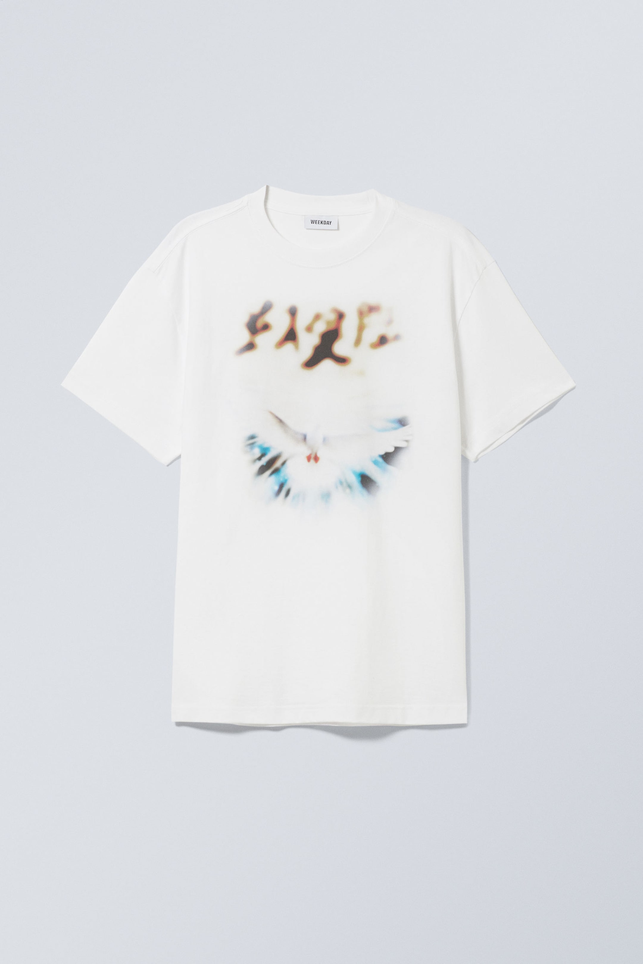 White - Blurry Dove - Oversized Graphic Printed T-shirt - 2