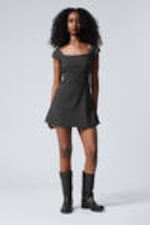 Dark Grey - Square Neck Mini Dress - 0