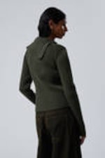 Dark Khaki Green - Slim Knitted Zip Cardigan - 3