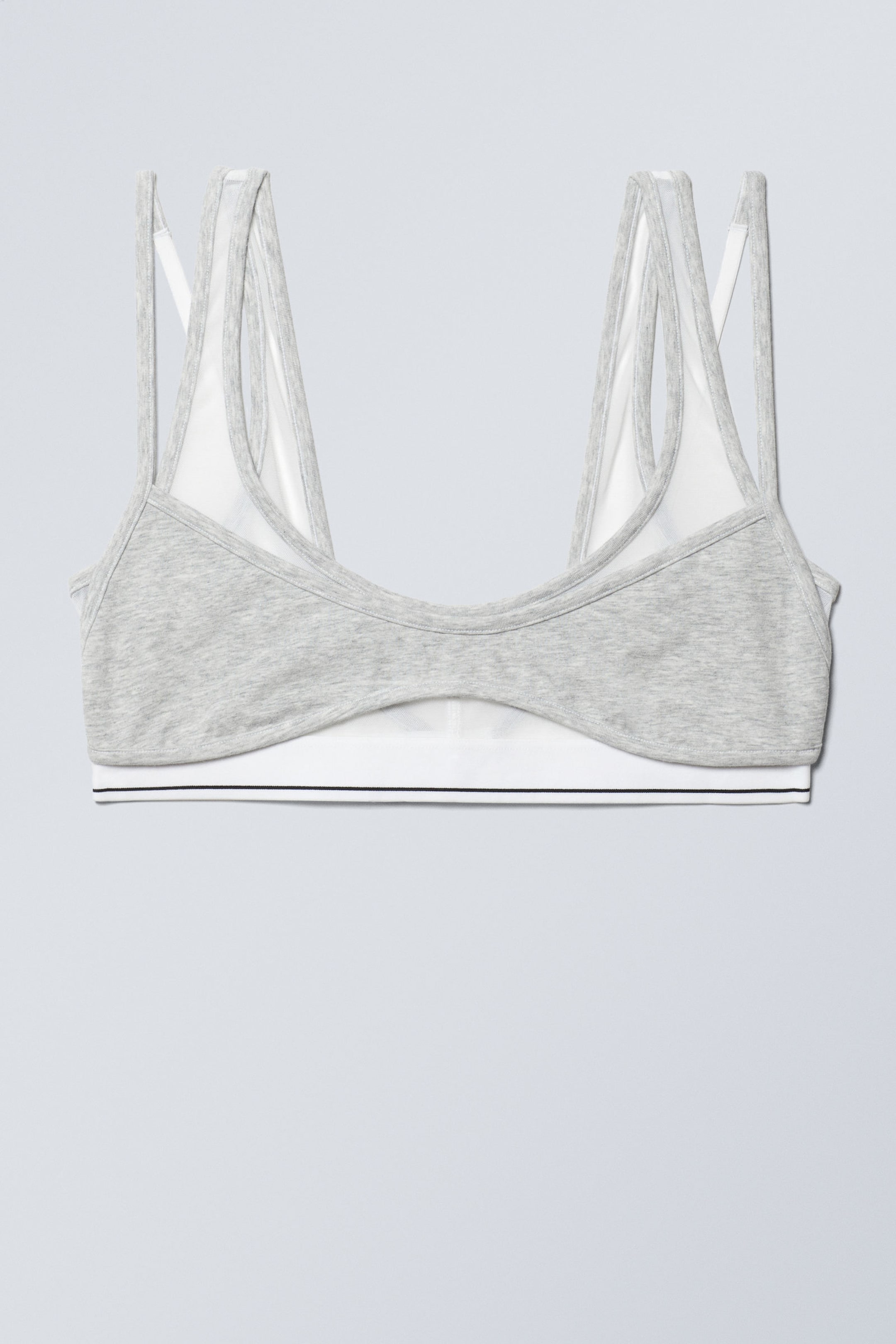 Light Grey Melange & White - Layered Cotton Mesh Bra - 0