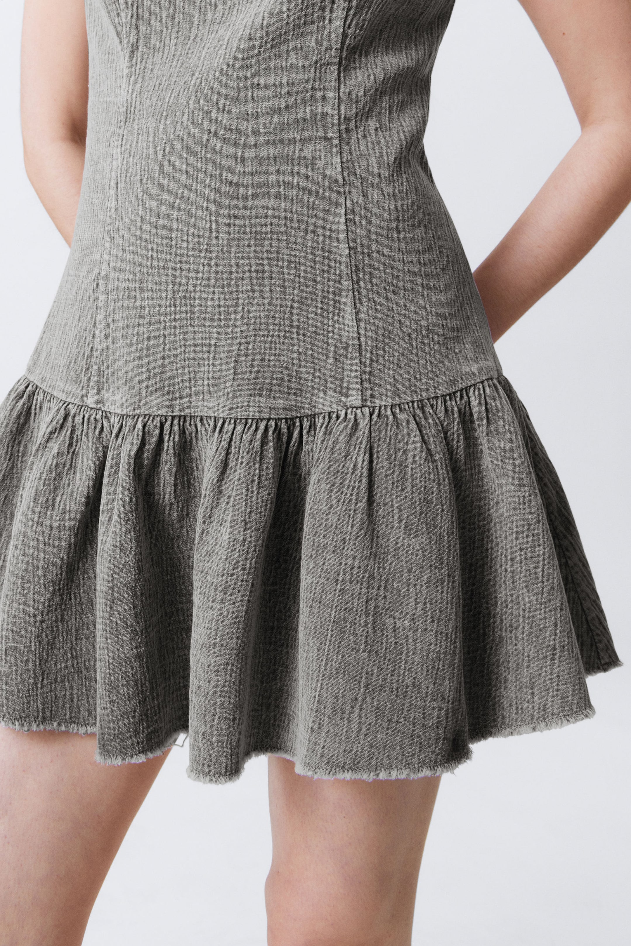 #E4E2DC - Flared Boat-neck Mini Twill Dress - 2