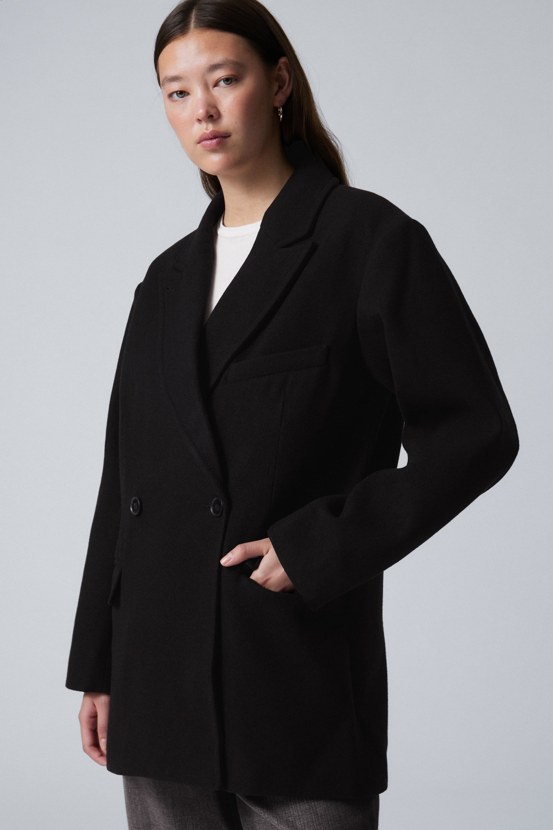 Black - Carla Oversized Wool Blend Jacket - 0