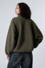 Dark Khaki Green - Oversized Half-Zip Fleece Sweatshirt - 3