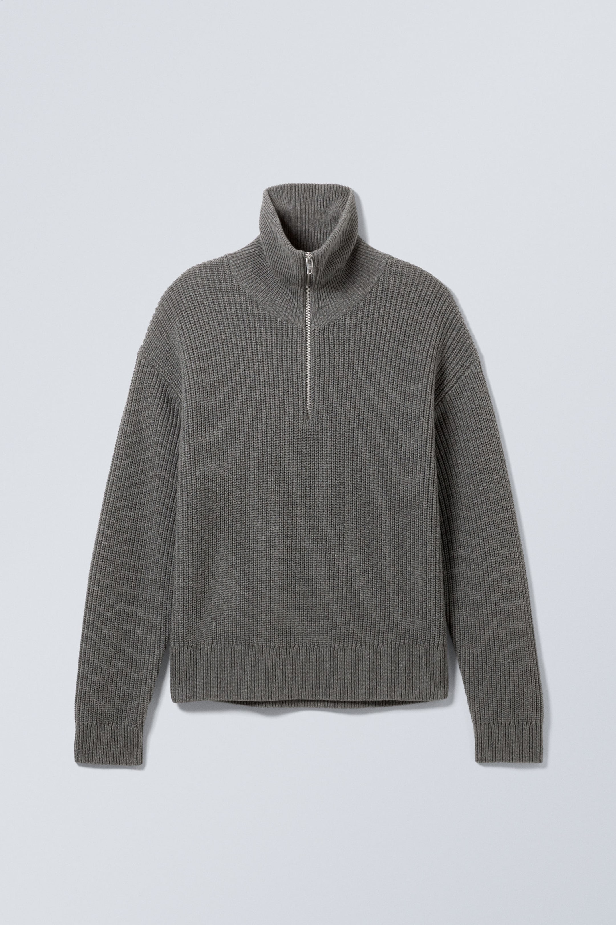 Dark Grey - Wool-Blend Half-Zip Turtleneck Sweater - 1