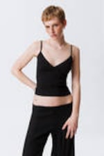 Black - V-neck Cotton Singlet - 0