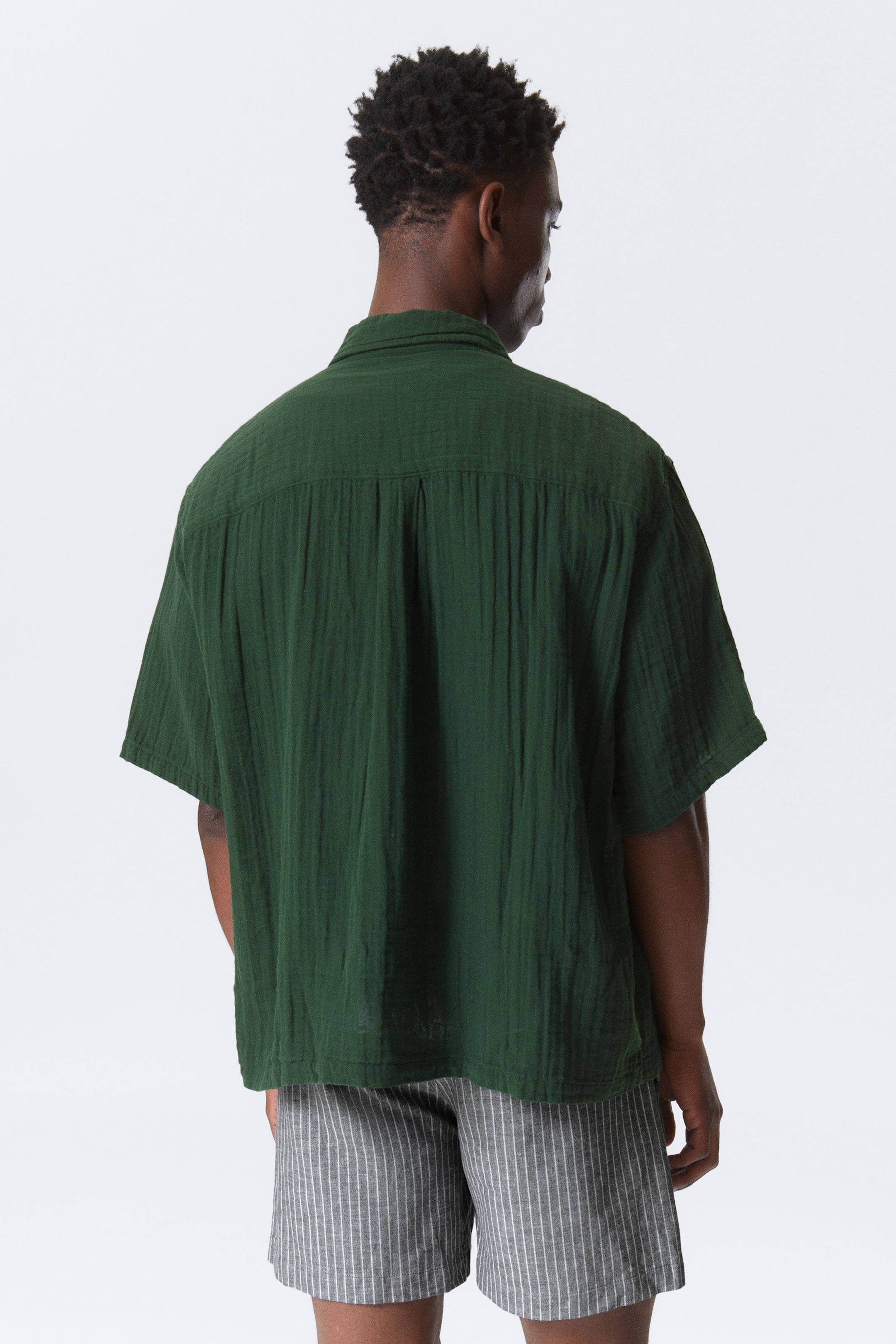 Dark Green - Oversized Structured Short Sleeve Shirt - 3
