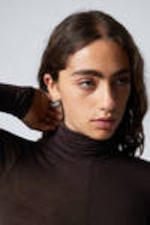 Dark Brown - Sheer Long Sleeve Turtleneck - 1