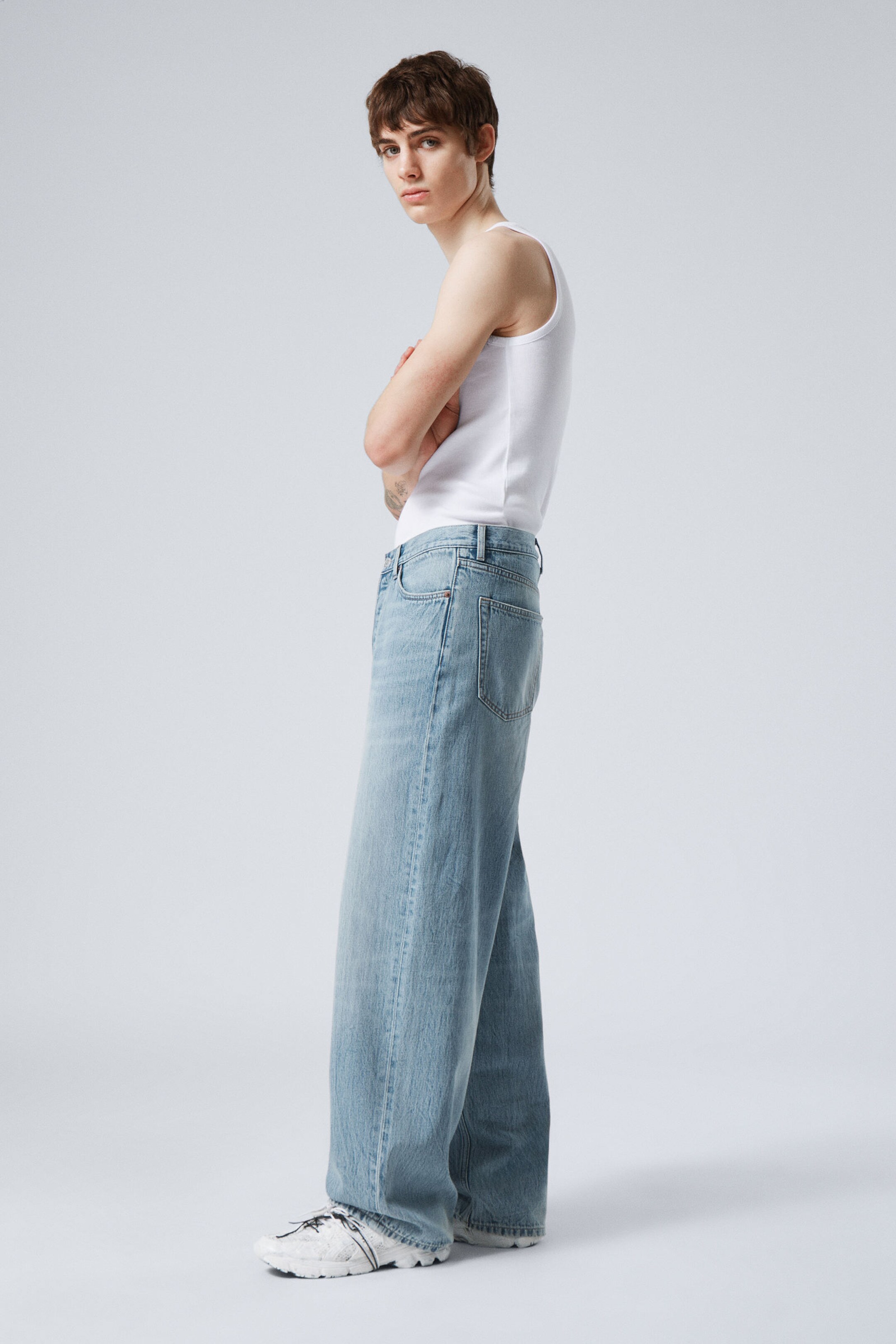 astro loose baggy leg jeans - Blue Stream - Medium Blue