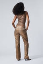 Metallic donkerbeige - Lage metallic broek met rechte pijpen - 4