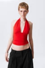 Rot - Tief sitzendes Neckholder-Top - 0