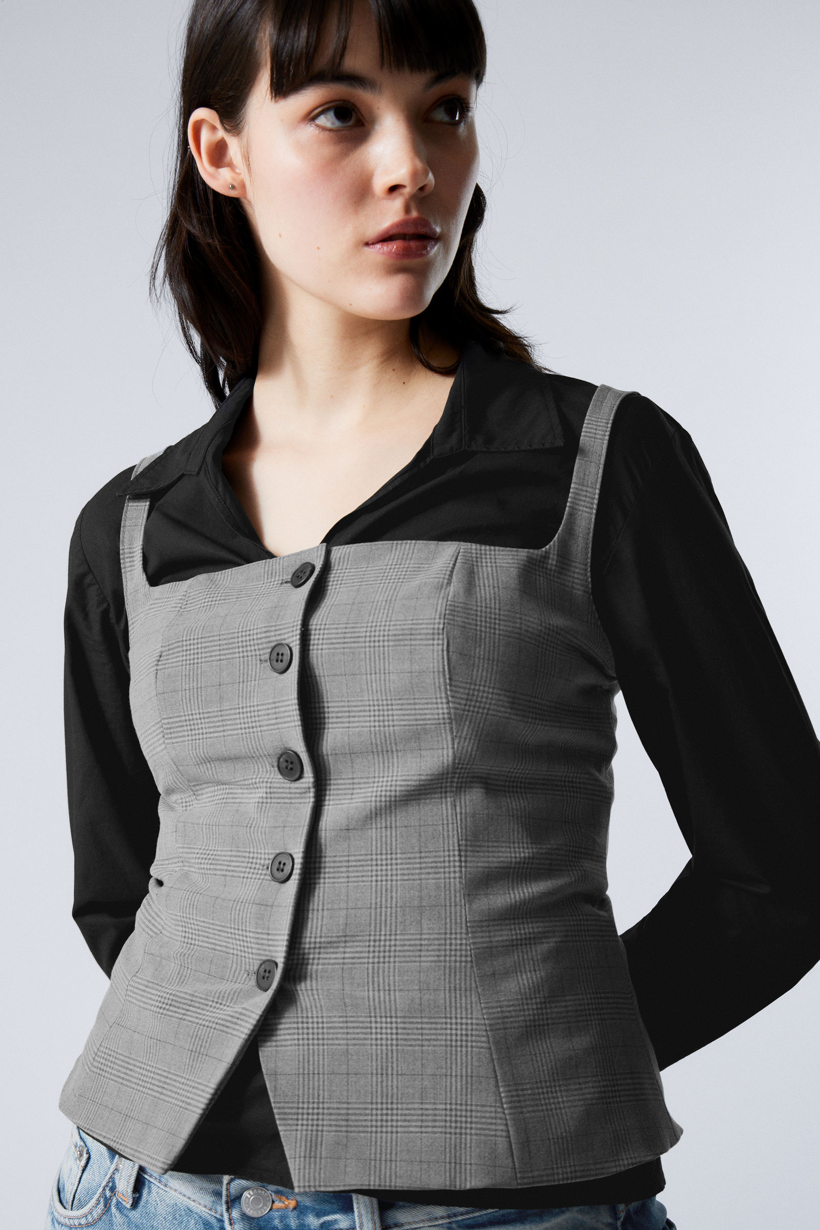 square neck waistcoat top - Checked Dark Mole | Weekday EU