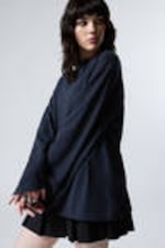 Navy Blue - Oversized Long Sleeve T-shirt - 1