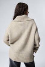 Dusty Beige - Rib-Knit Half-Zip Turtleneck Sweater - 3