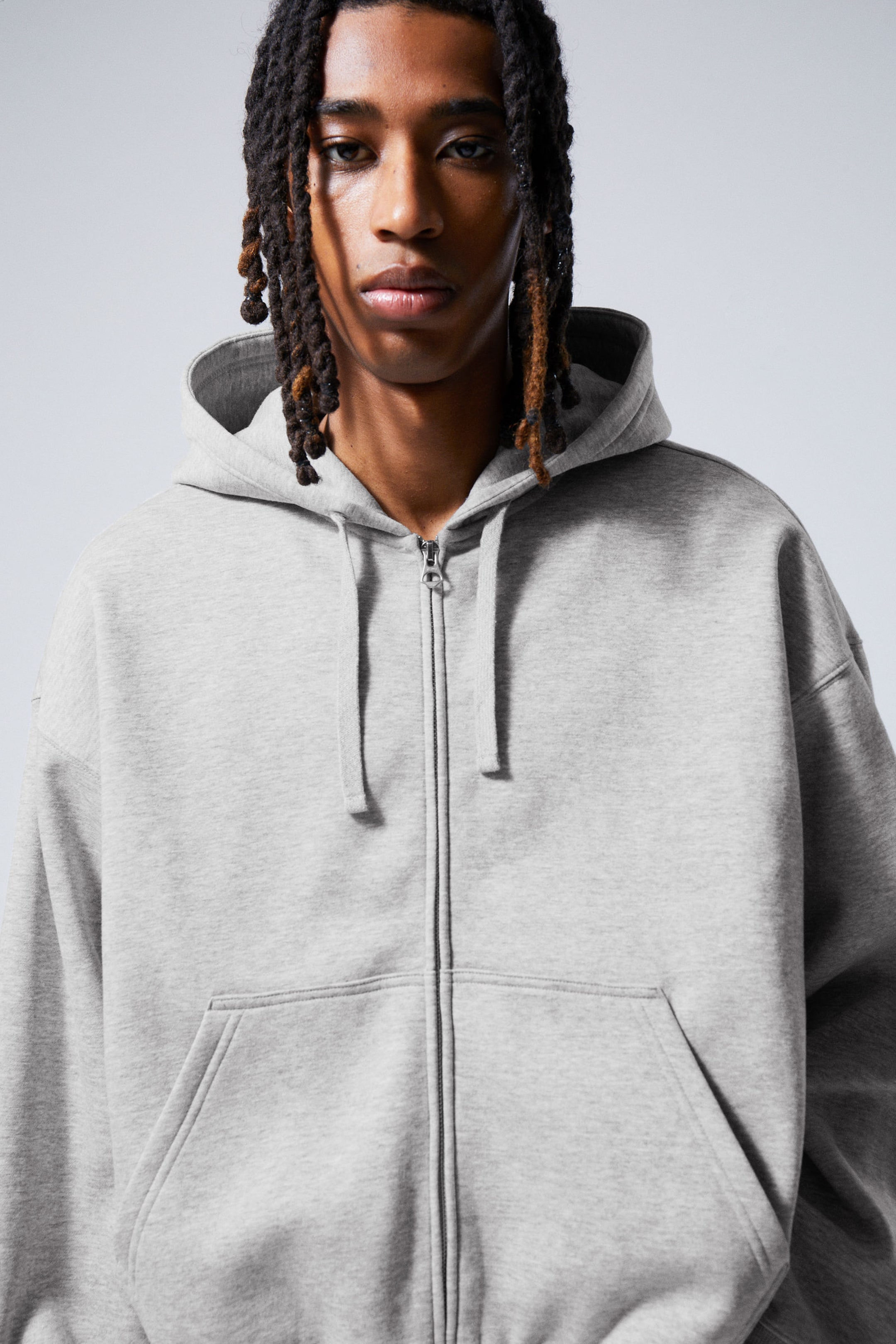 Light Grey Melange - Boxy Midweight Zip Hoodie - 1