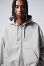 Light Grey Melange - Boxy Midweight Zip Hoodie - 1