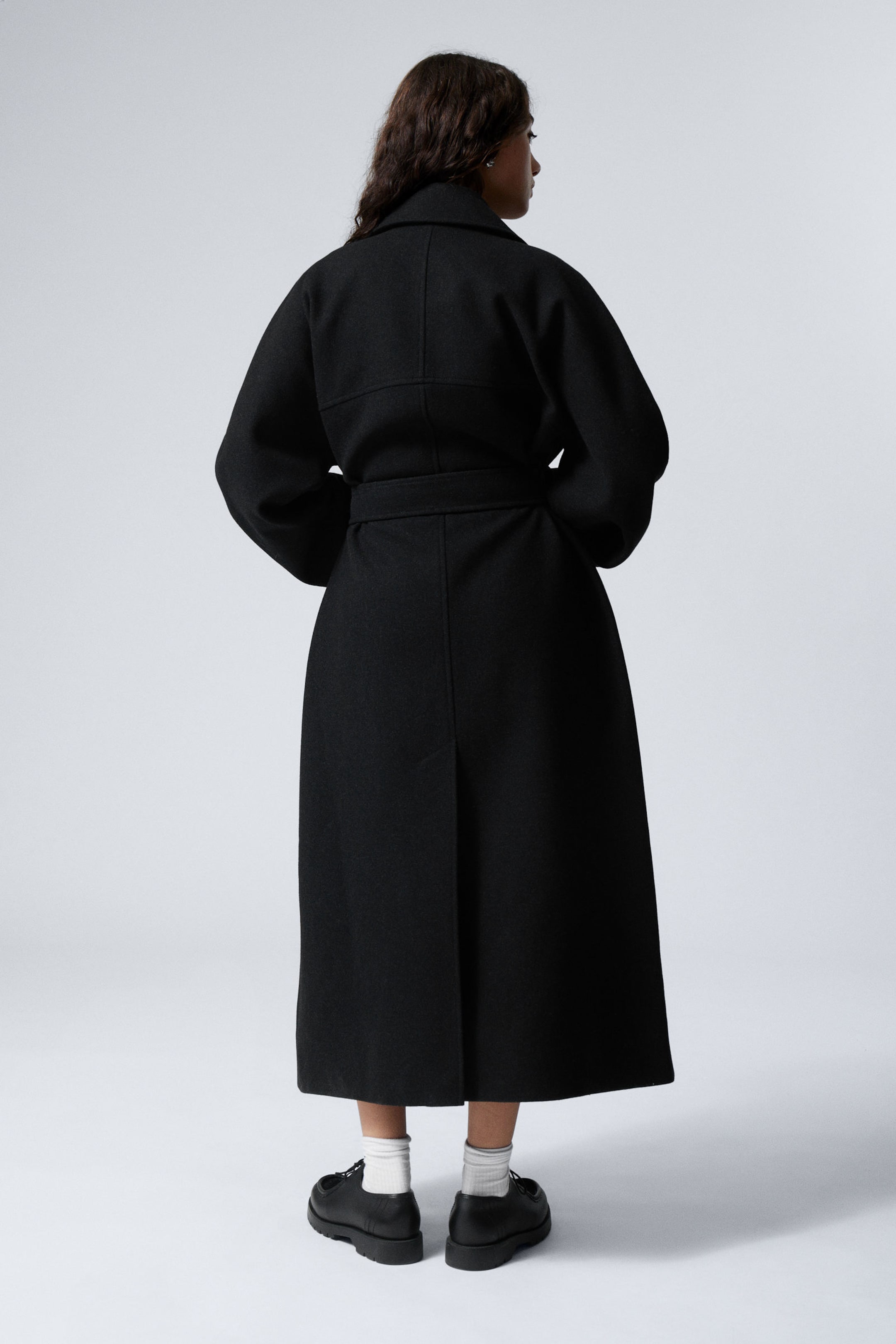 oversized double breasted wool blend coat Black Melange Weekday EU