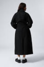 Black Melange - Oversized Double-Breasted Wool-Blend Coat - 4