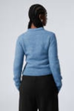 Blue Melange - Slim Knitted Zip Cardigan - 3