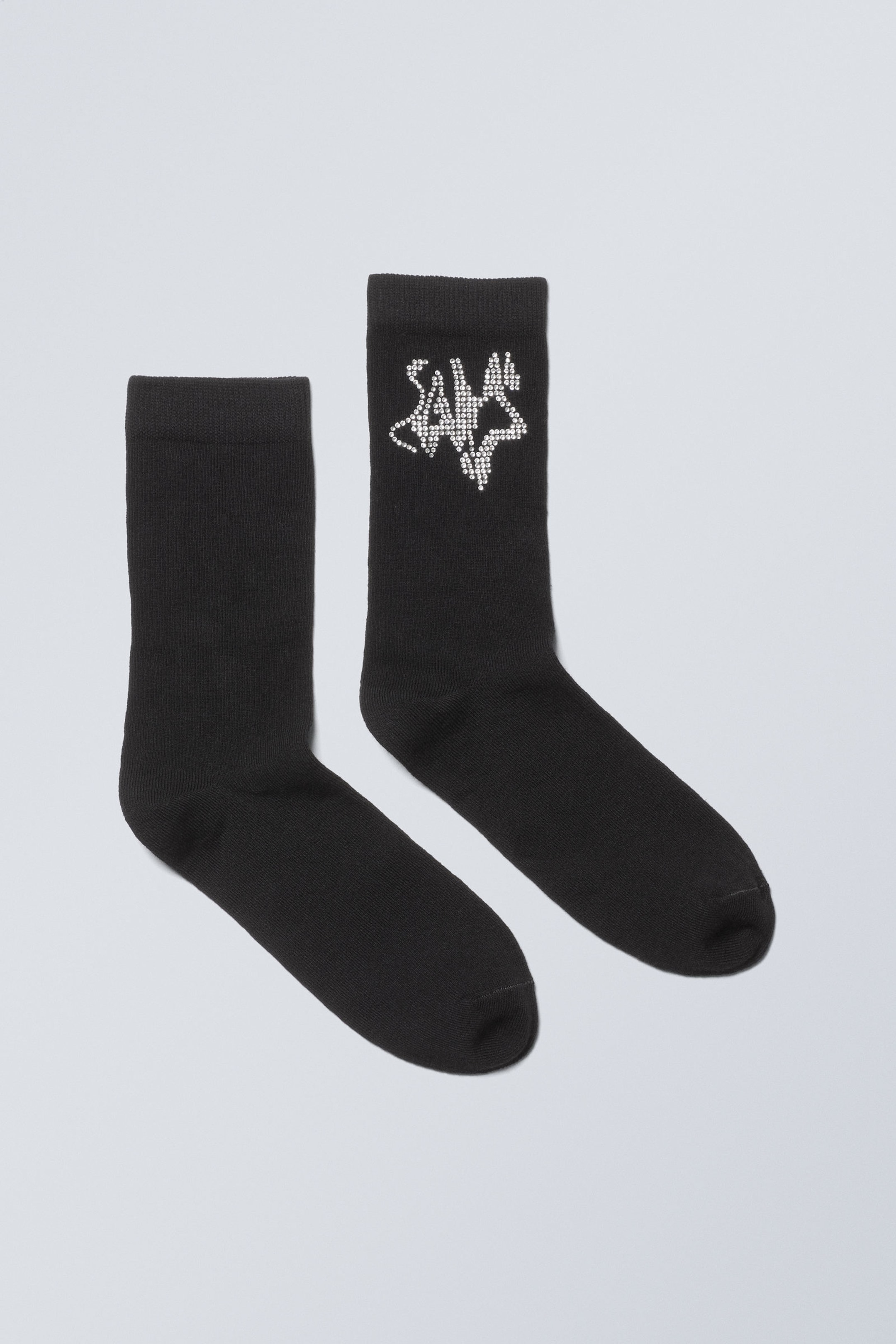 Black - Cotton Rhinestone Socks - 0