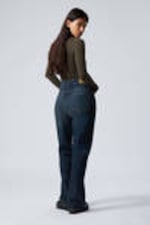 Compact Blue - Dark Blue - Rowe Super High Waisted Regular Straight Leg Jeans - 3