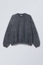 Washed Dark Blue - Long-Sleeved Oversized Slouchy Sweatshirt - 2