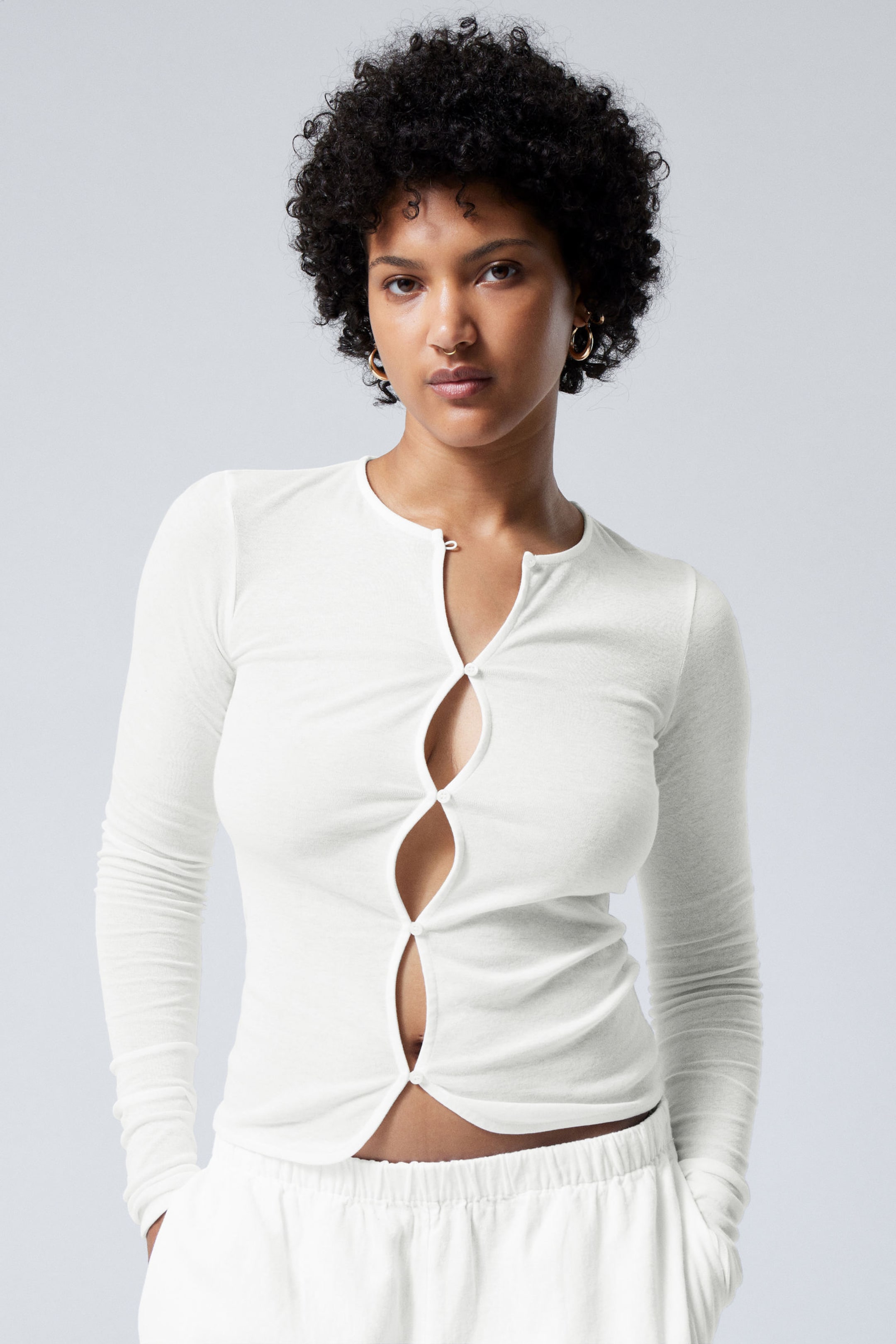 White - Slim Single-breasted Cardigan - 1