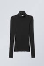 Black - Sheer Long-Sleeve Turtleneck - 0