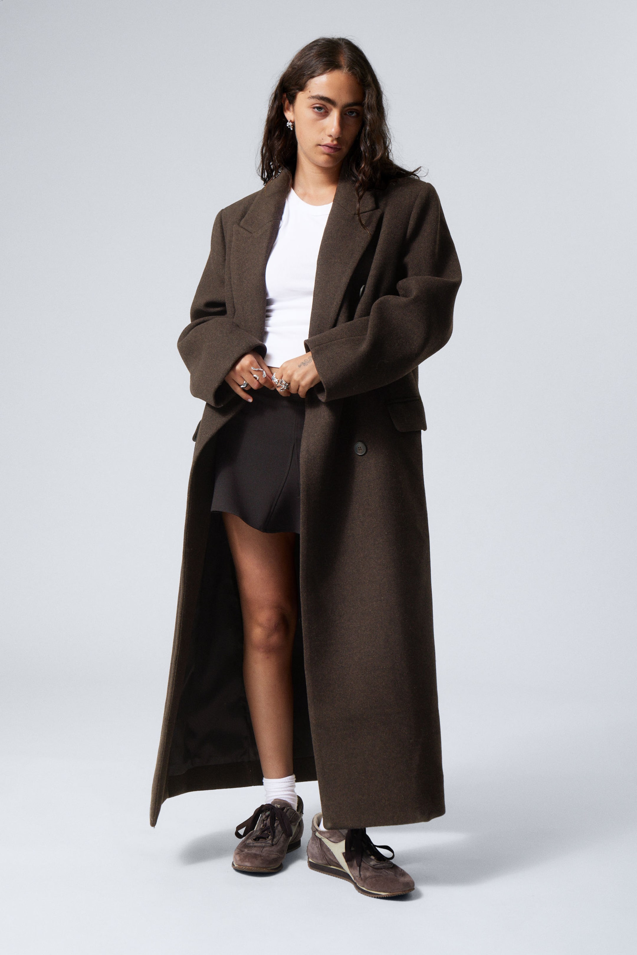 oversized double breasted wool blend coat Dark Brown Weekday WW