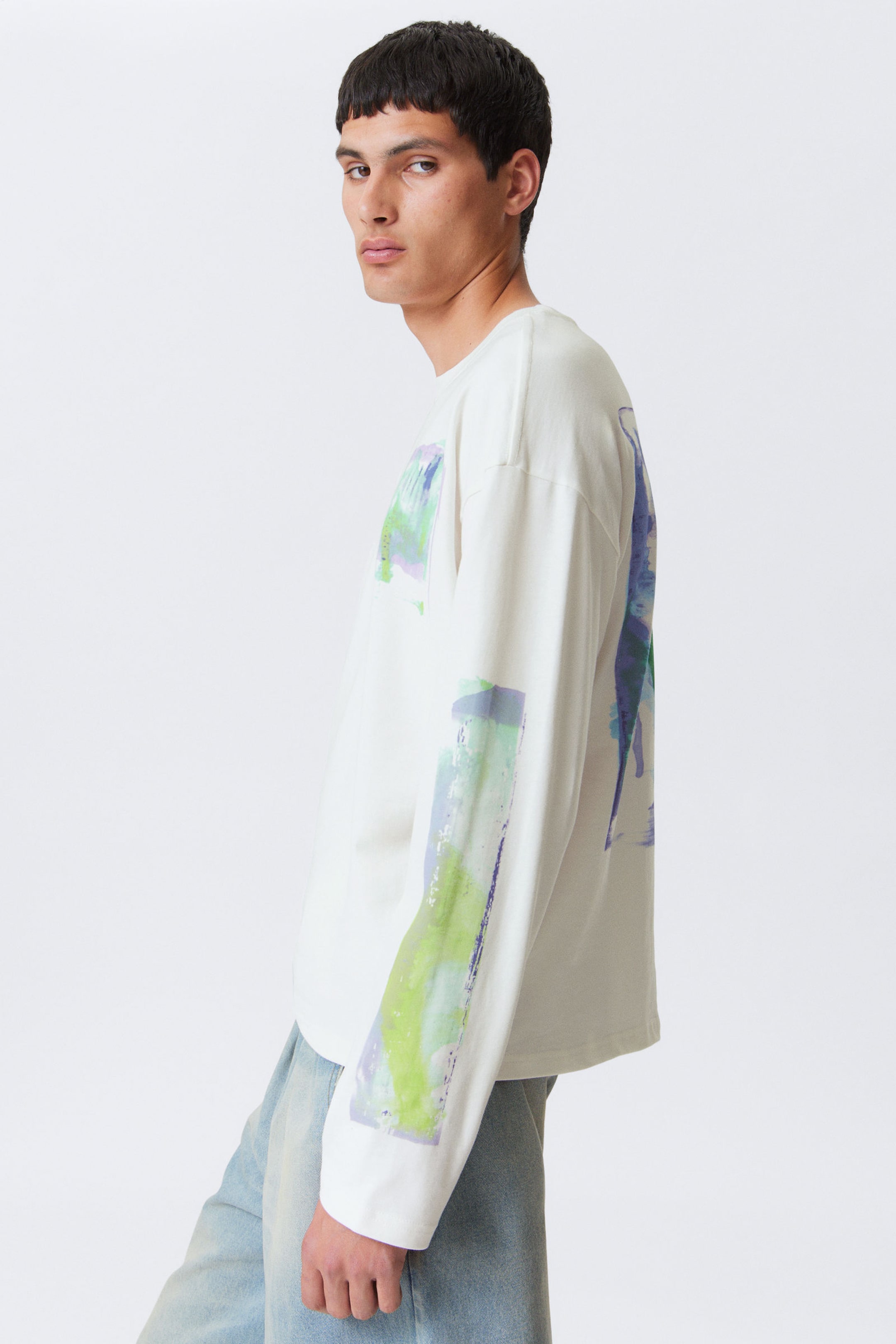 White - Surf Paint - Great Boxy Graphic Long Sleeve T-shirt - 2