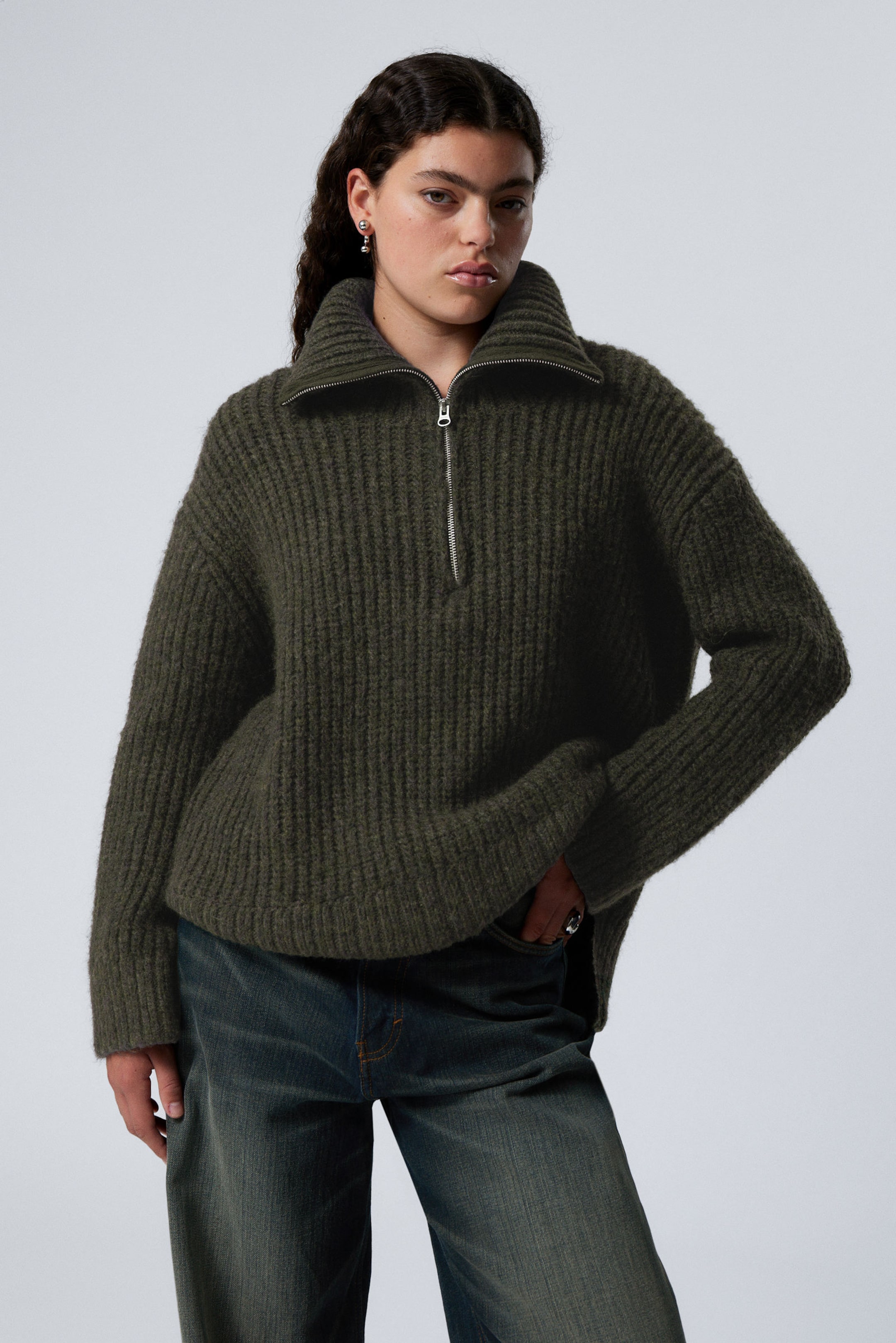 #30302A - Rib-Knit Half-Zip Turtleneck Sweater - 1