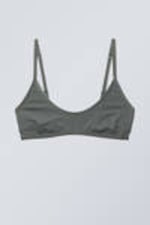 Dark Khaki - Inez Scooped Cotton Bralette - 0