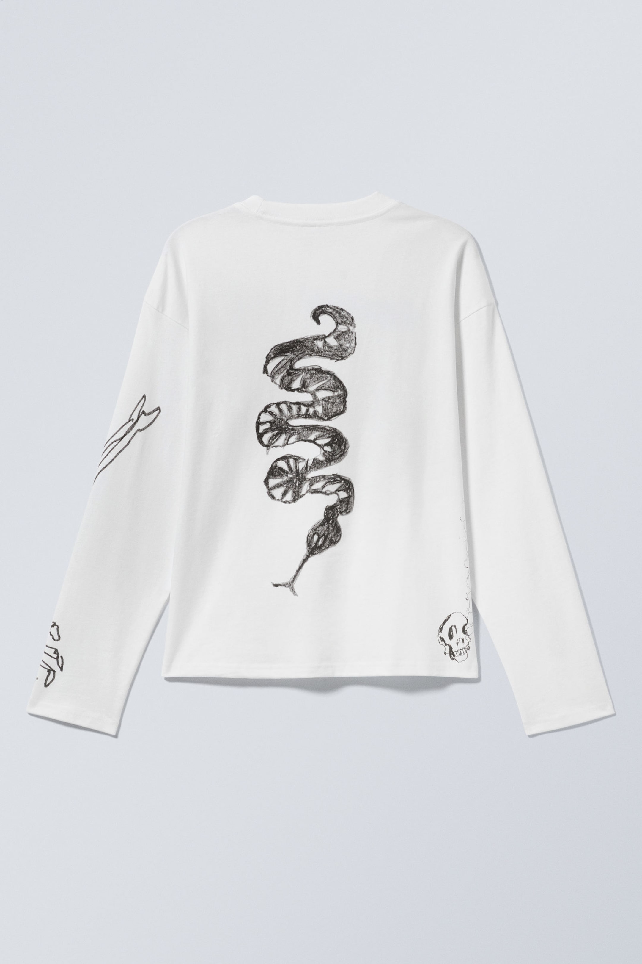 Vit - Skeleton Dreams - Långärmad Grafisk T-shirt - 4