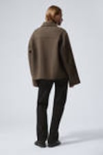 Dark Brown - Short Wool Blend Jacket - 4