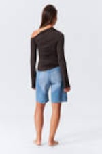 Dark Brown - Drape Asymmetric Lyocell Top - 3